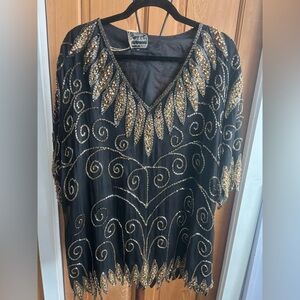 Elegant Black and Gold Embellished Blouse